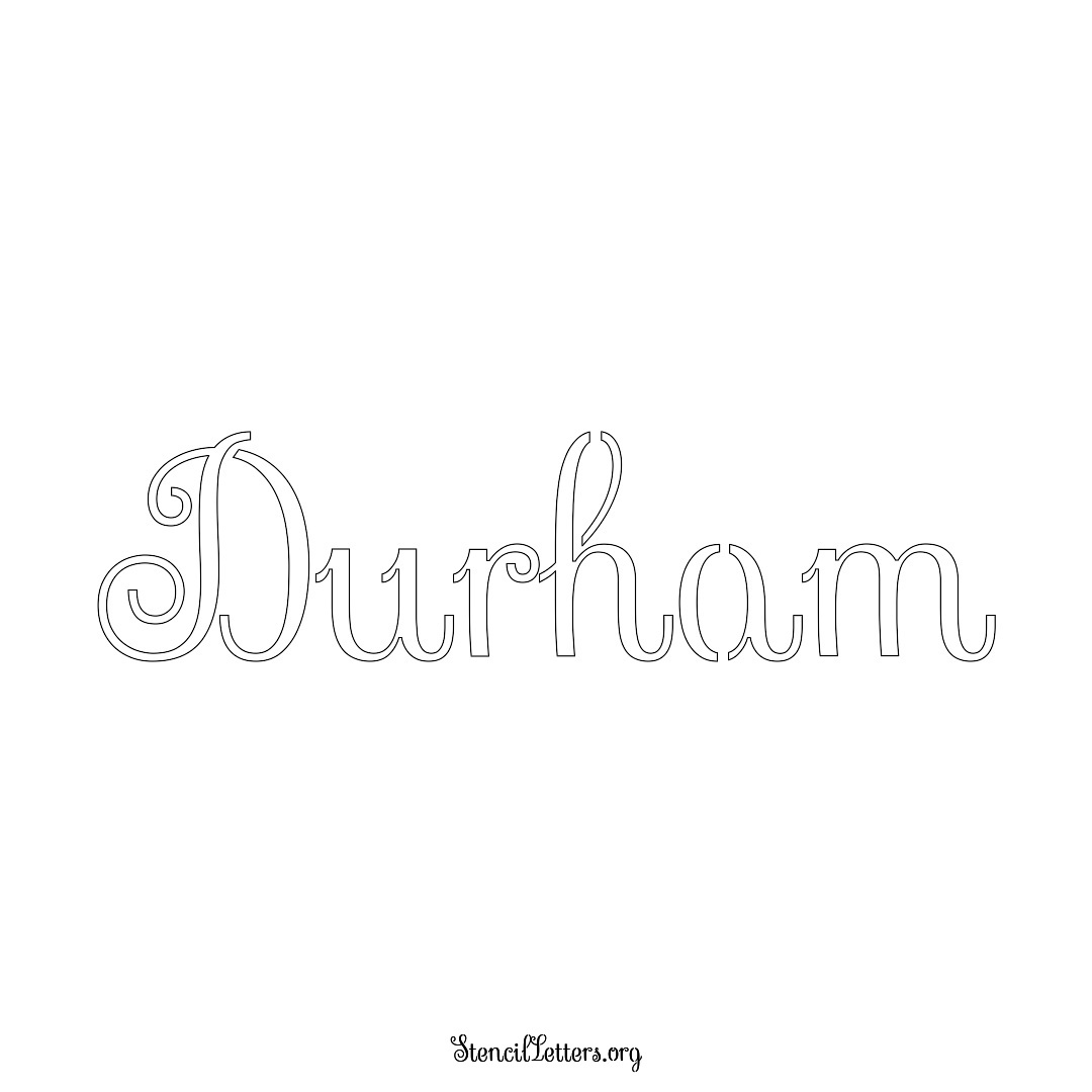 Durham name stencil in Ornamental Cursive Lettering