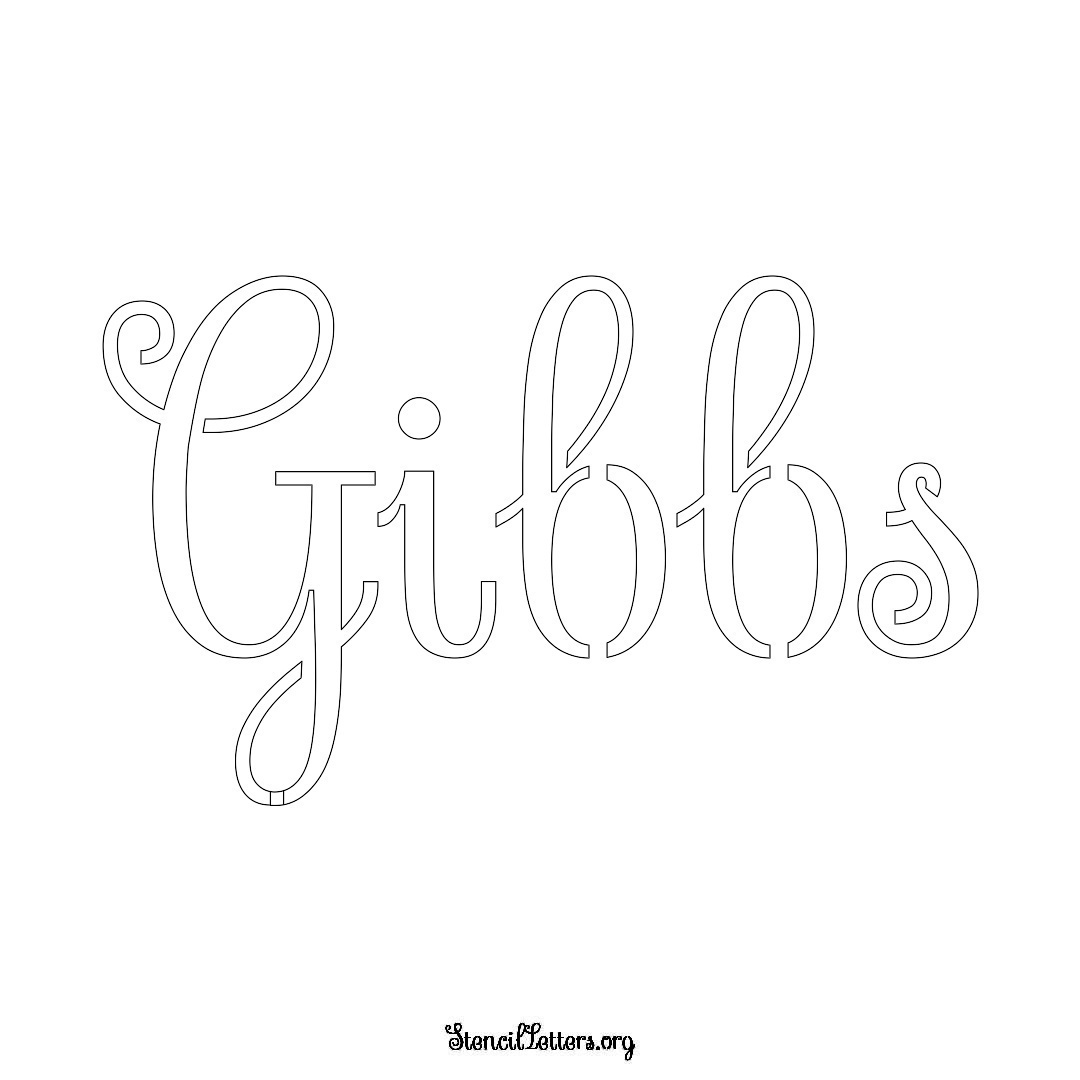 Gibbs name stencil in Ornamental Cursive Lettering