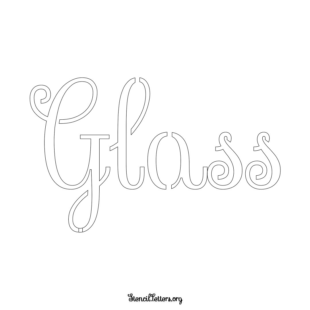 Glass name stencil in Ornamental Cursive Lettering