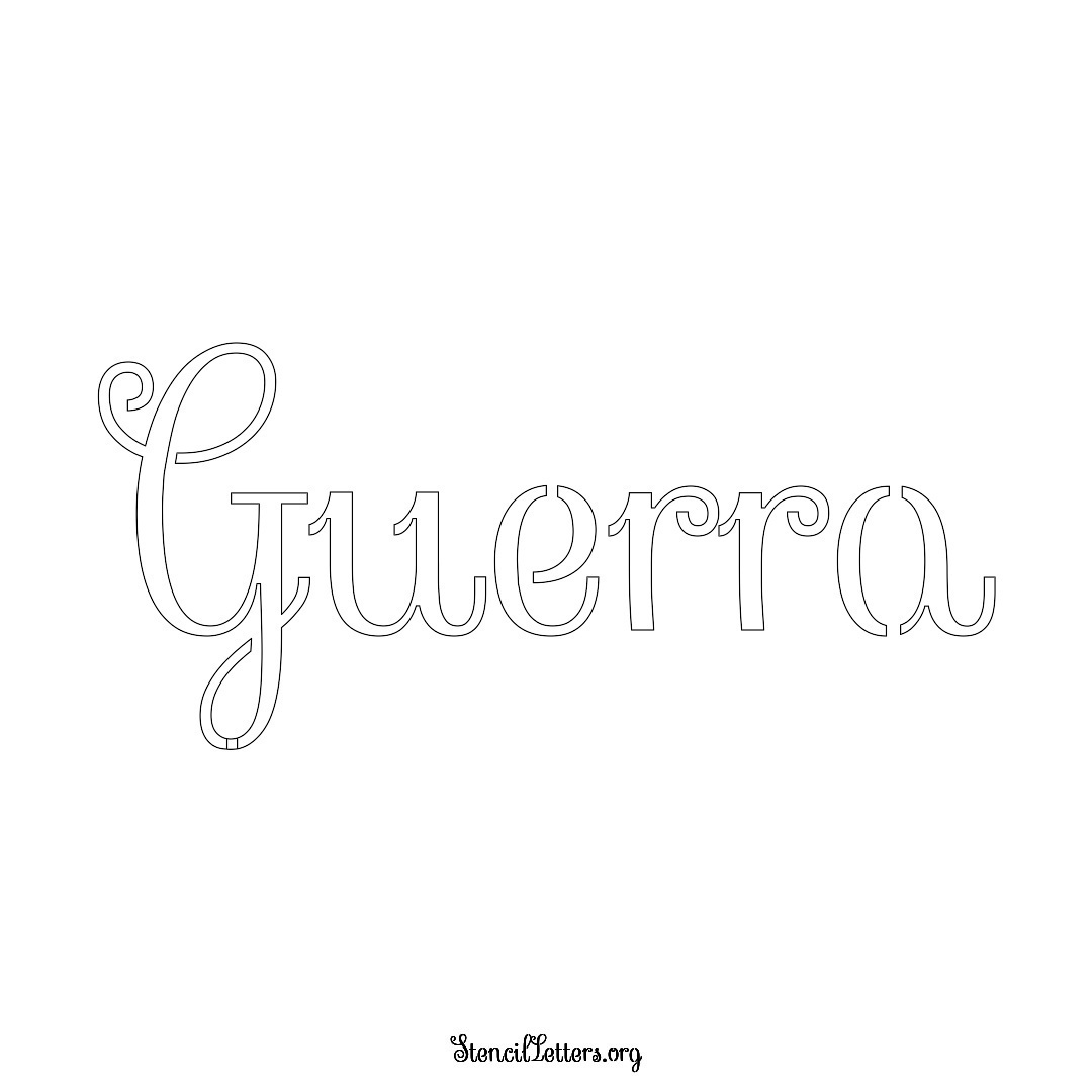 Guerra name stencil in Ornamental Cursive Lettering