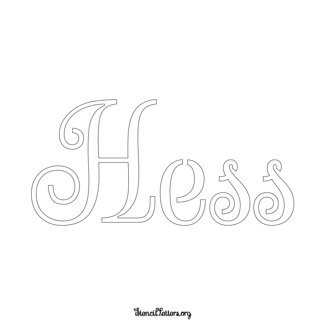 Hess name stencil in Ornamental Cursive Lettering