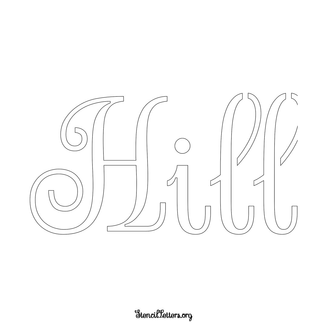 Hill name stencil in Ornamental Cursive Lettering