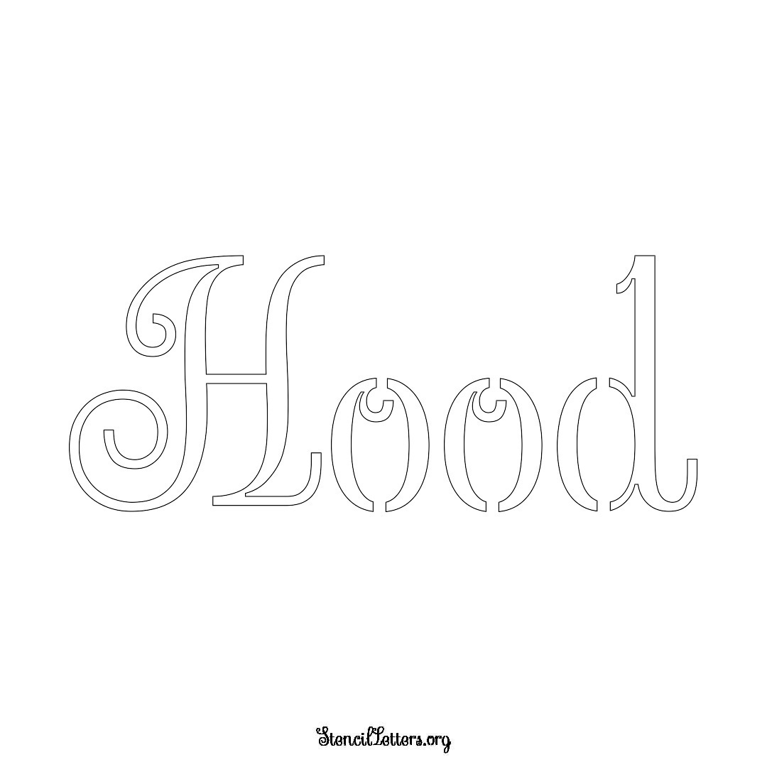 Hood name stencil in Ornamental Cursive Lettering