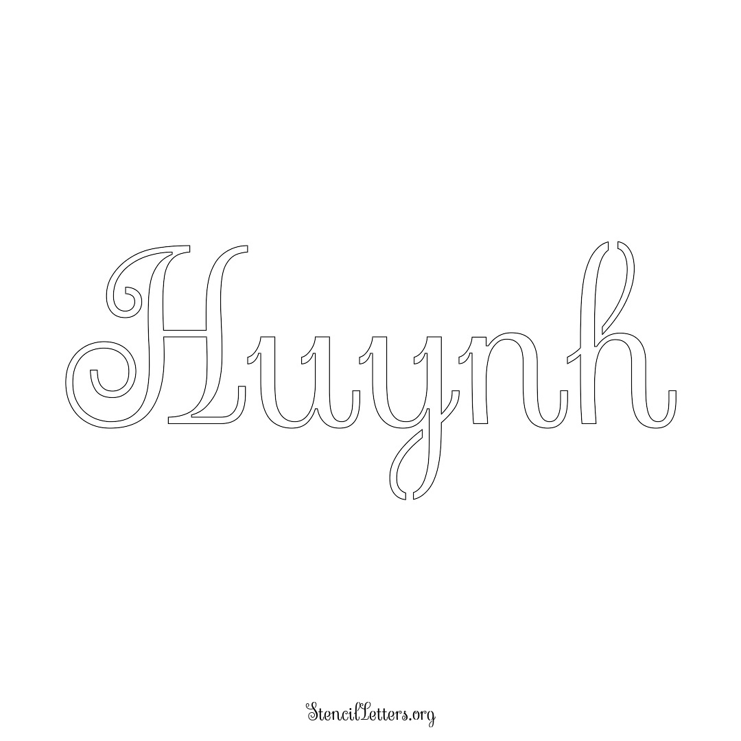 Huynh name stencil in Ornamental Cursive Lettering