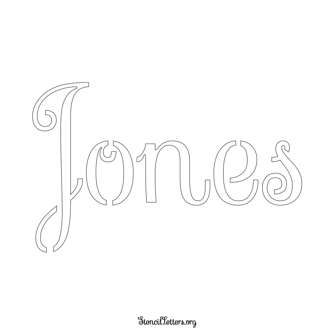 Jones name stencil in Ornamental Cursive Lettering