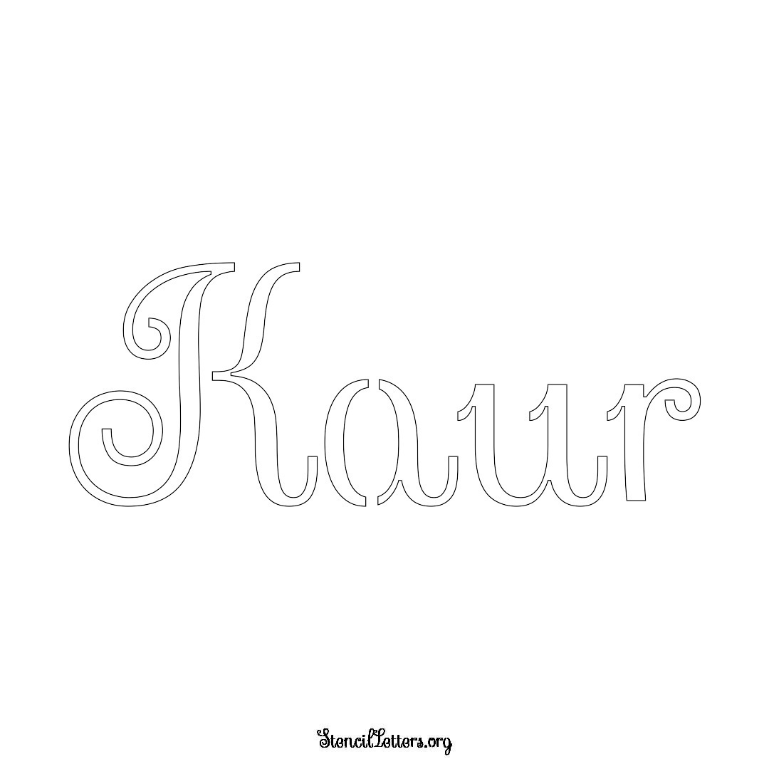 Kaur name stencil in Ornamental Cursive Lettering