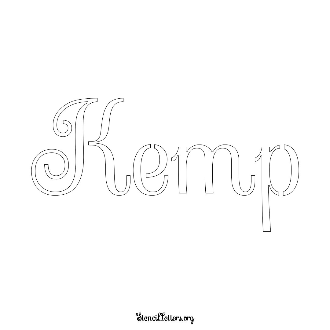 Kemp name stencil in Ornamental Cursive Lettering