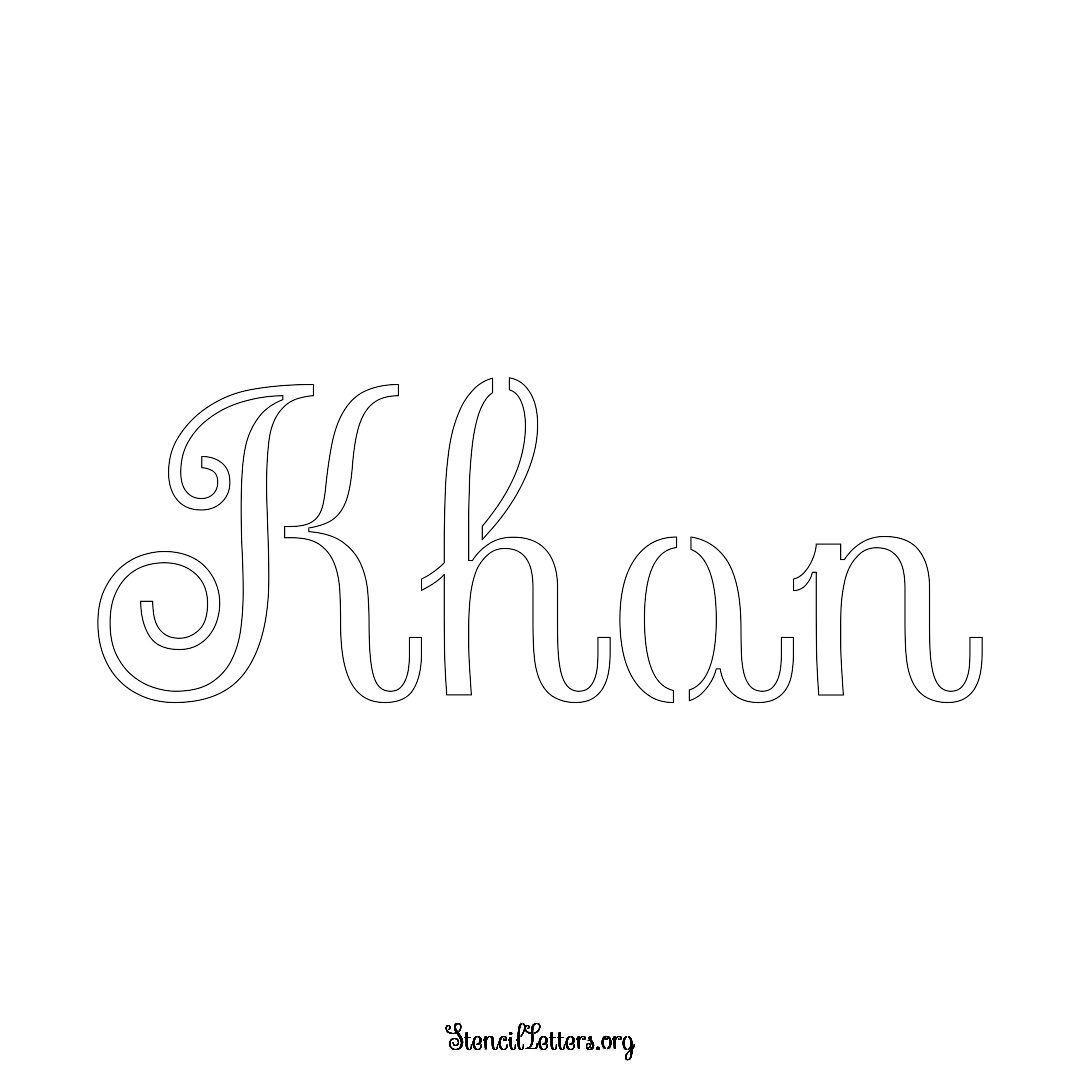 Khan name stencil in Ornamental Cursive Lettering