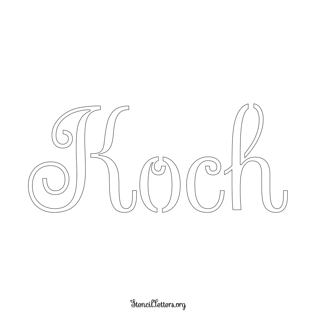 Koch name stencil in Ornamental Cursive Lettering