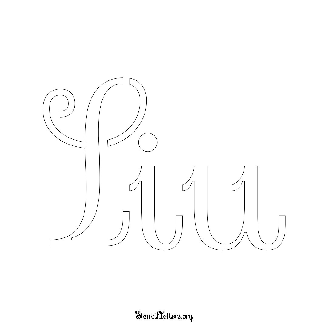 Liu name stencil in Ornamental Cursive Lettering