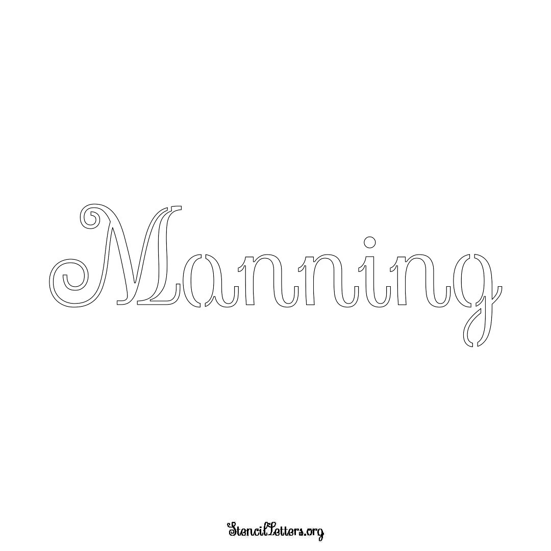 Manning name stencil in Ornamental Cursive Lettering