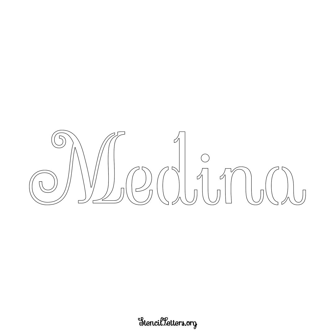 Medina name stencil in Ornamental Cursive Lettering