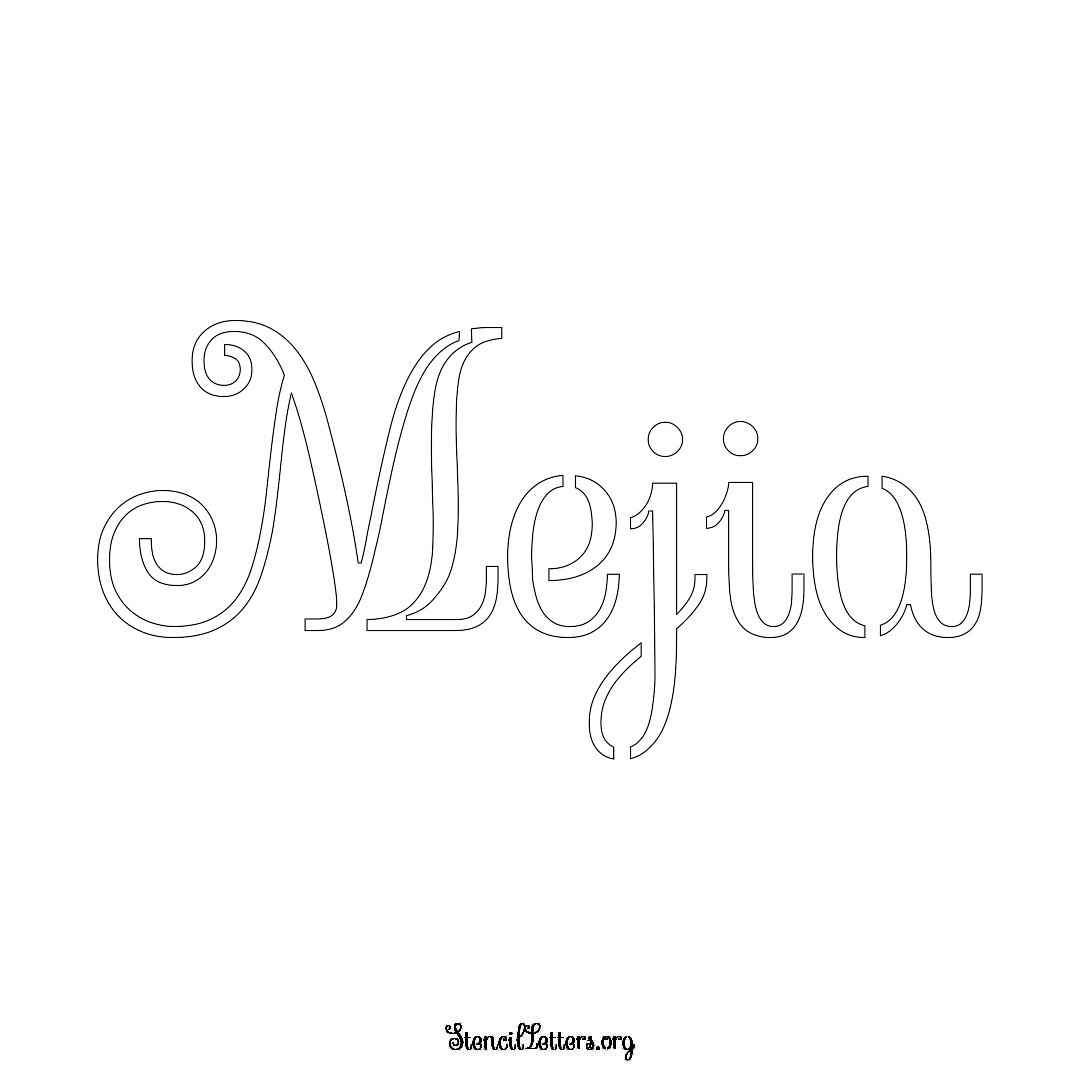 Mejia name stencil in Ornamental Cursive Lettering