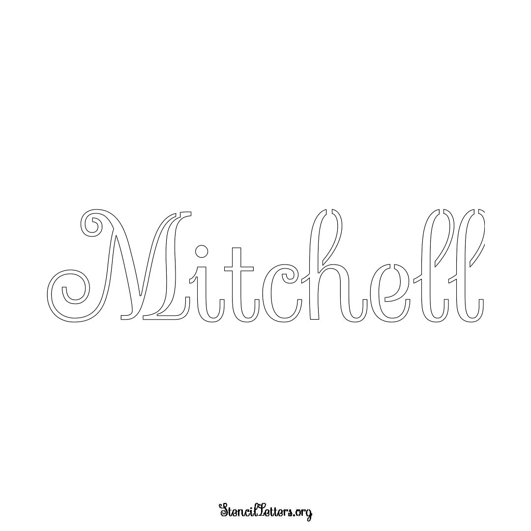 Mitchell name stencil in Ornamental Cursive Lettering