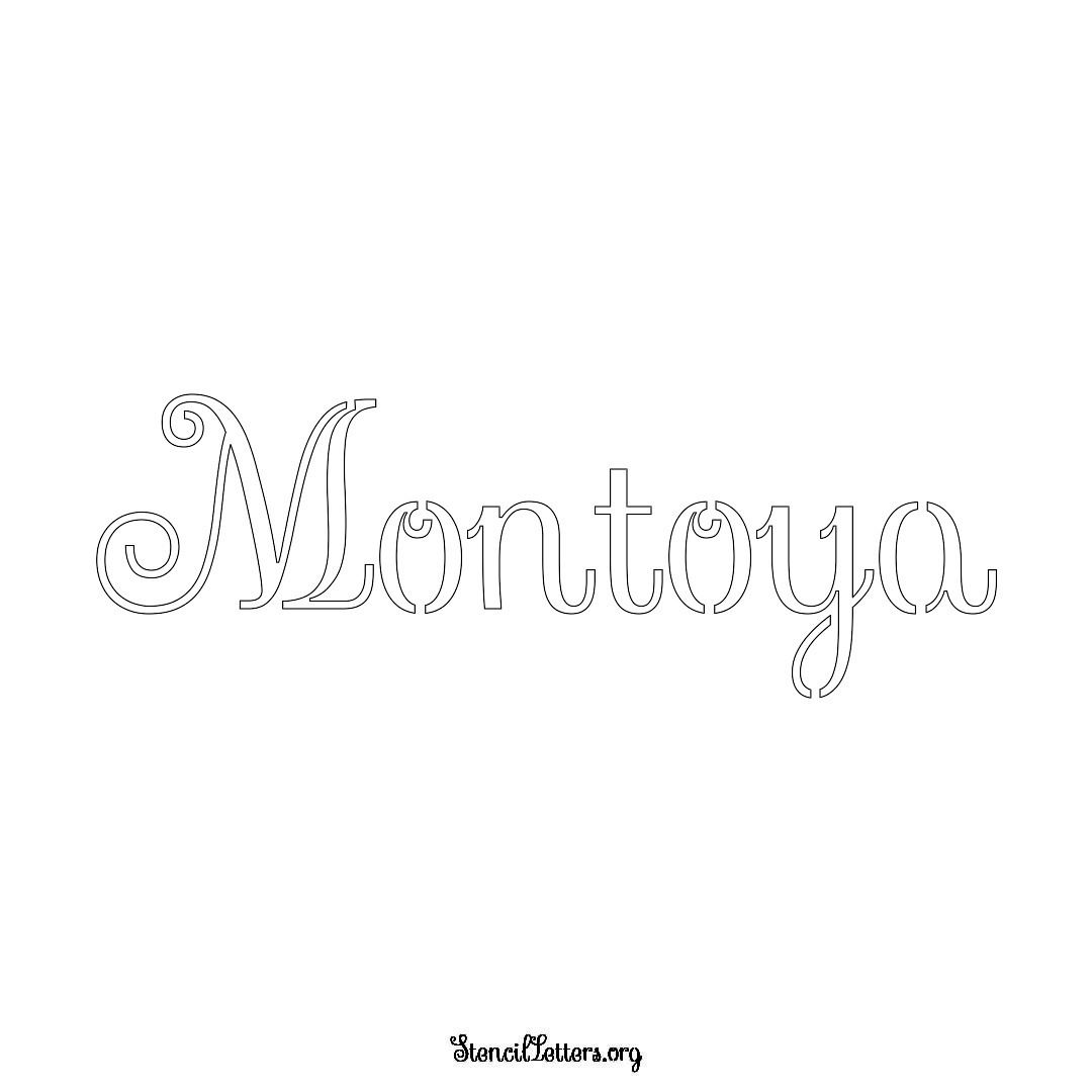 Montoya name stencil in Ornamental Cursive Lettering