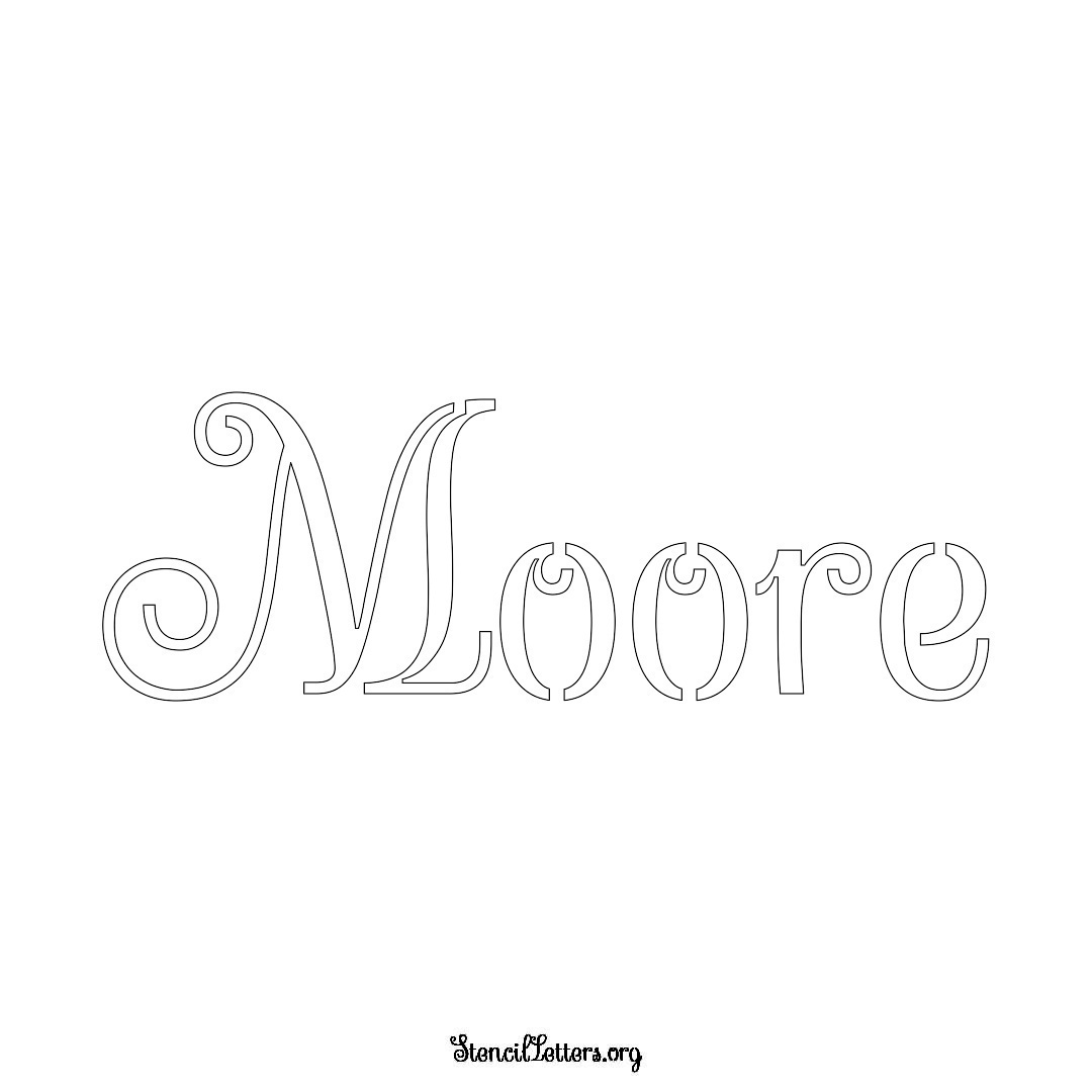 Moore name stencil in Ornamental Cursive Lettering