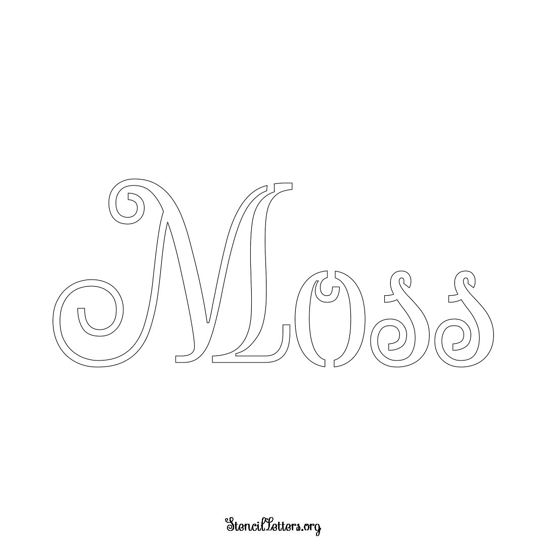 Moss name stencil in Ornamental Cursive Lettering