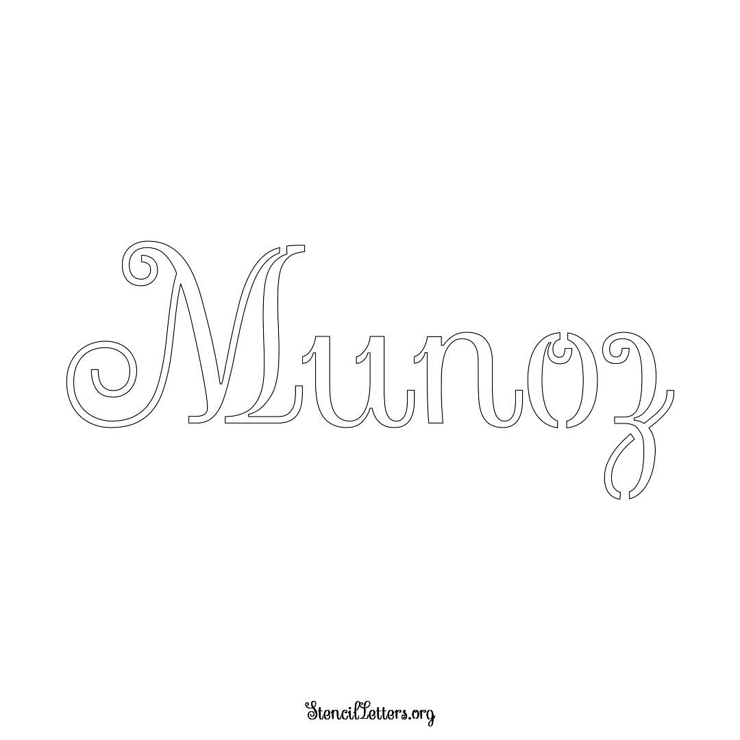 Munoz name stencil in Ornamental Cursive Lettering