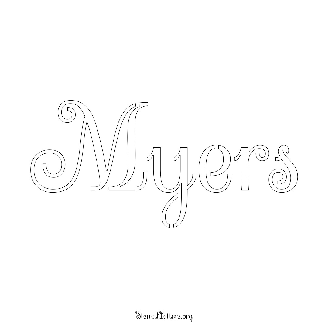 Myers name stencil in Ornamental Cursive Lettering