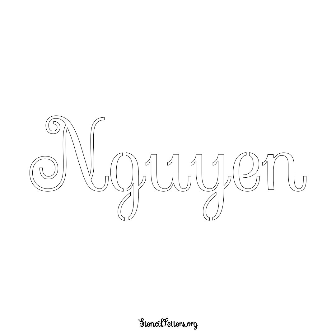 Nguyen name stencil in Ornamental Cursive Lettering