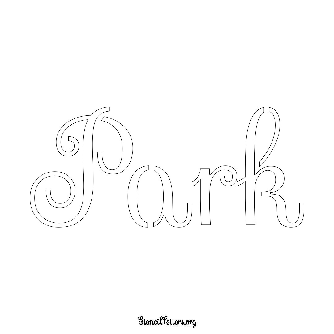 Park name stencil in Ornamental Cursive Lettering