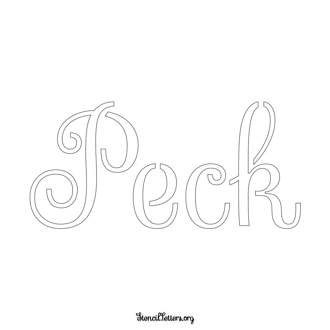 Peck name stencil in Ornamental Cursive Lettering