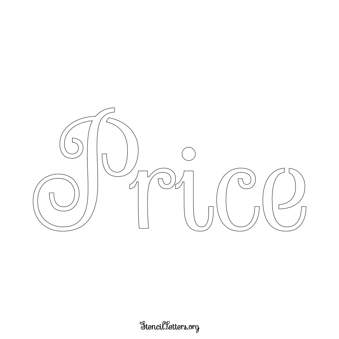 Price name stencil in Ornamental Cursive Lettering