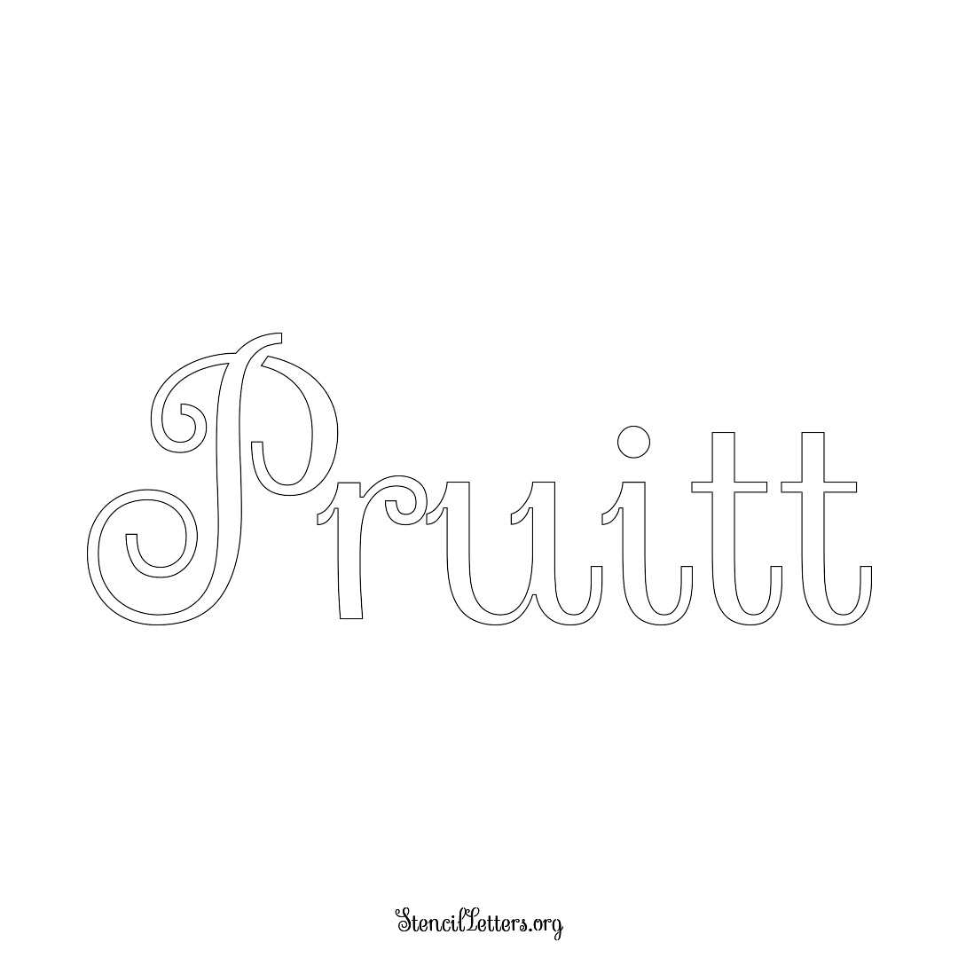 Pruitt name stencil in Ornamental Cursive Lettering