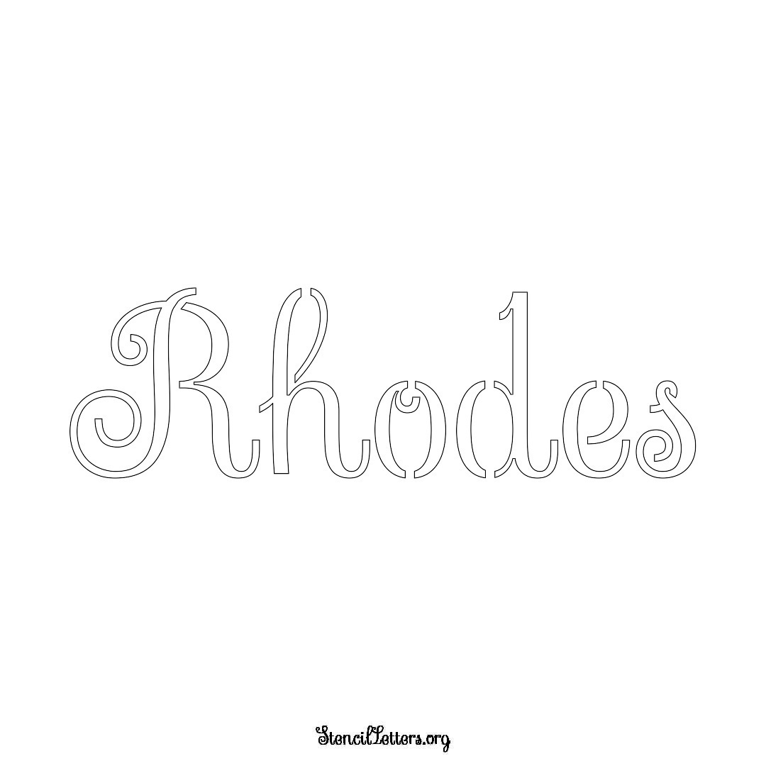 Rhodes name stencil in Ornamental Cursive Lettering