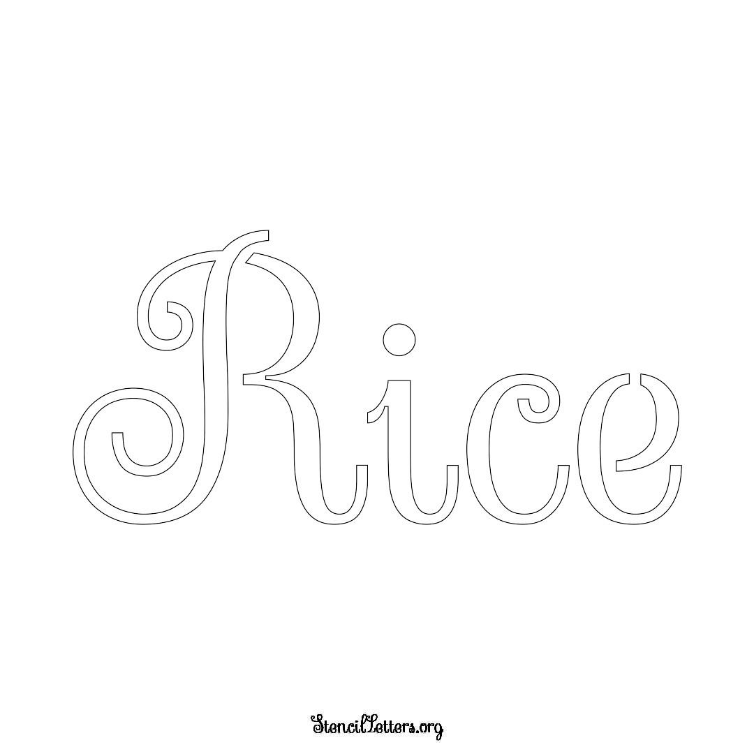 Rice name stencil in Ornamental Cursive Lettering