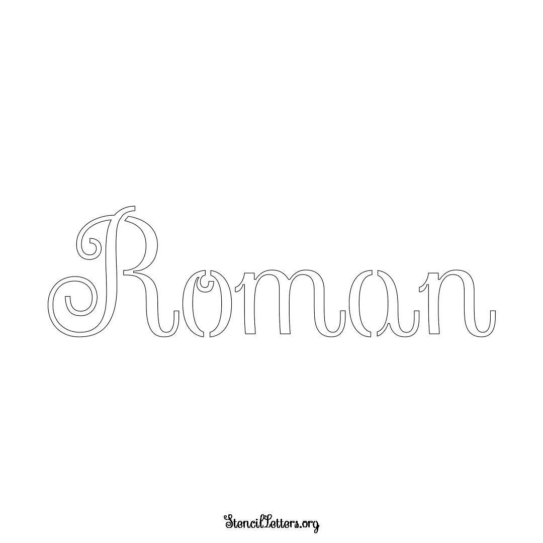 Roman name stencil in Ornamental Cursive Lettering