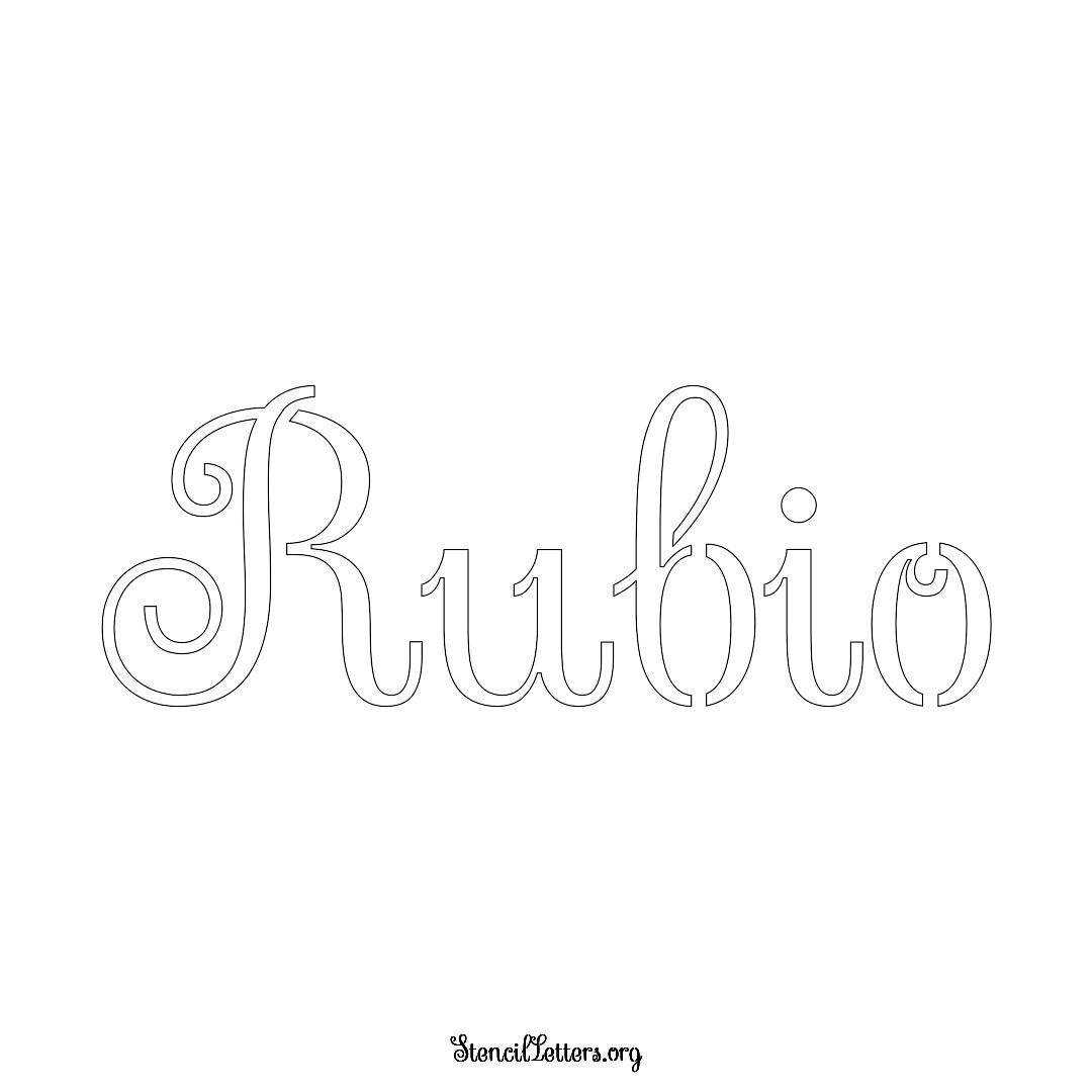 Rubio name stencil in Ornamental Cursive Lettering