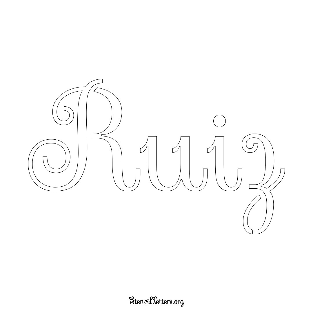 Ruiz name stencil in Ornamental Cursive Lettering