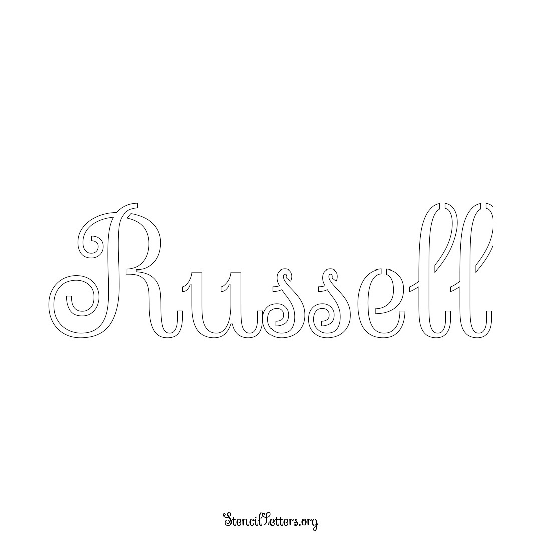 Russell name stencil in Ornamental Cursive Lettering