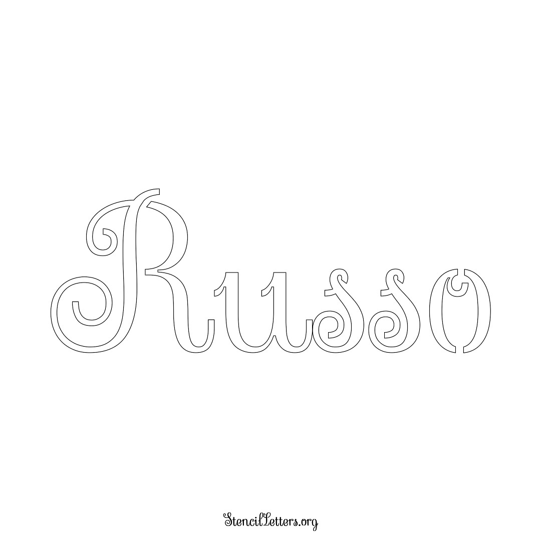 Russo name stencil in Ornamental Cursive Lettering