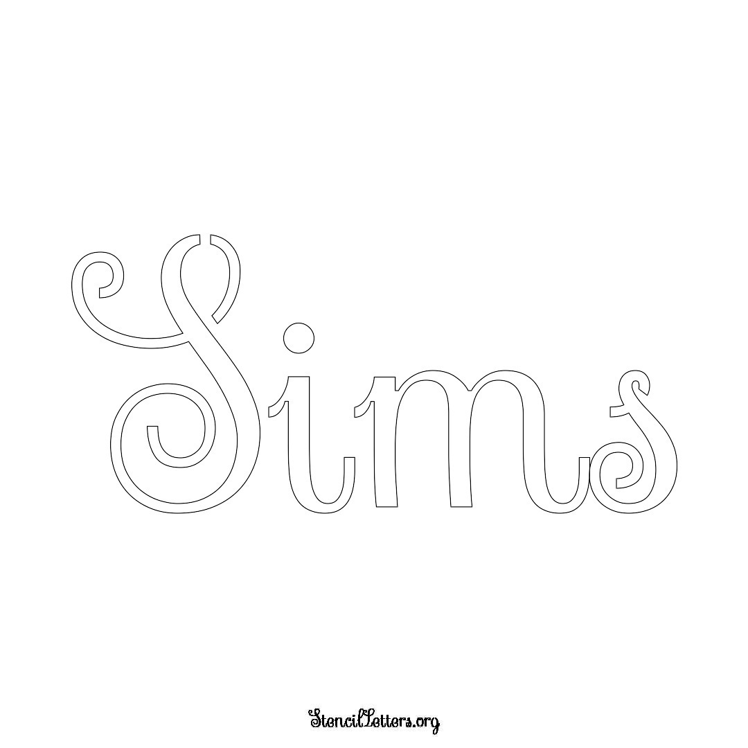 Sims name stencil in Ornamental Cursive Lettering