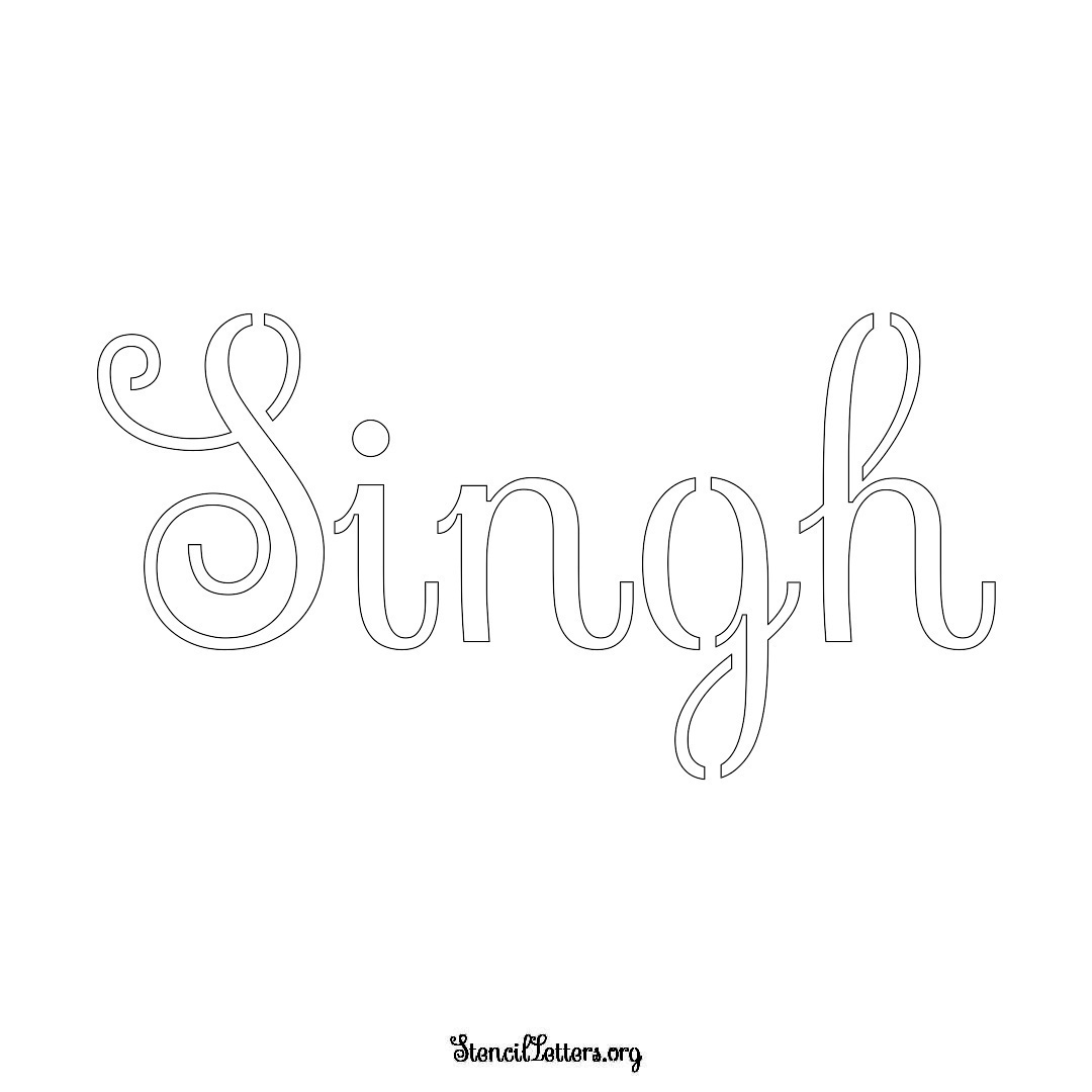 Singh name stencil in Ornamental Cursive Lettering