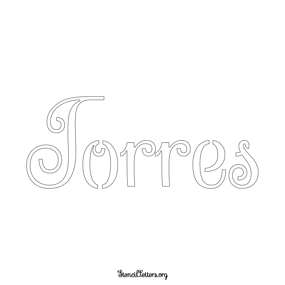 Torres name stencil in Ornamental Cursive Lettering