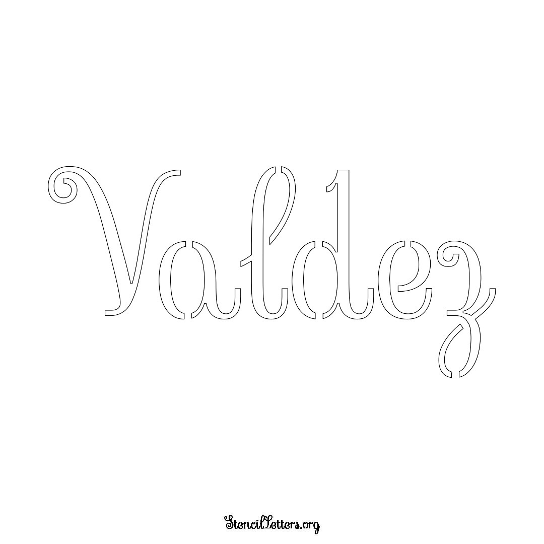 Valdez name stencil in Ornamental Cursive Lettering