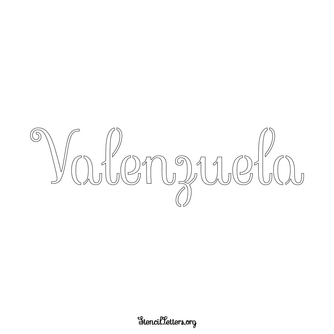 Valenzuela name stencil in Ornamental Cursive Lettering