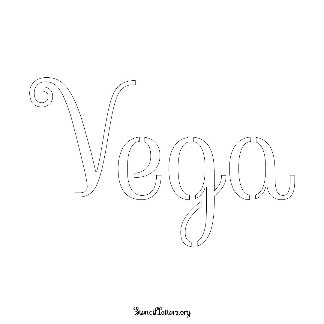 Vega name stencil in Ornamental Cursive Lettering