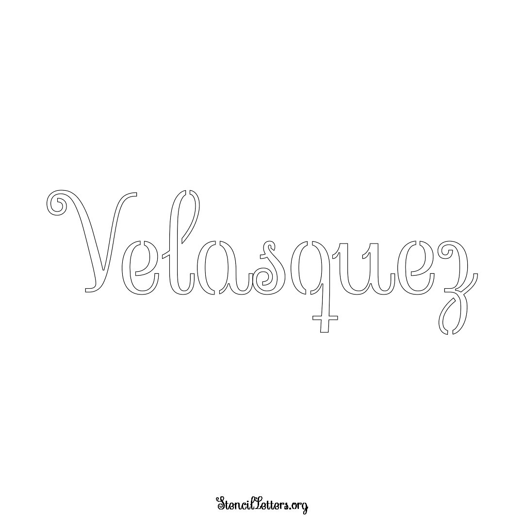 Velasquez name stencil in Ornamental Cursive Lettering