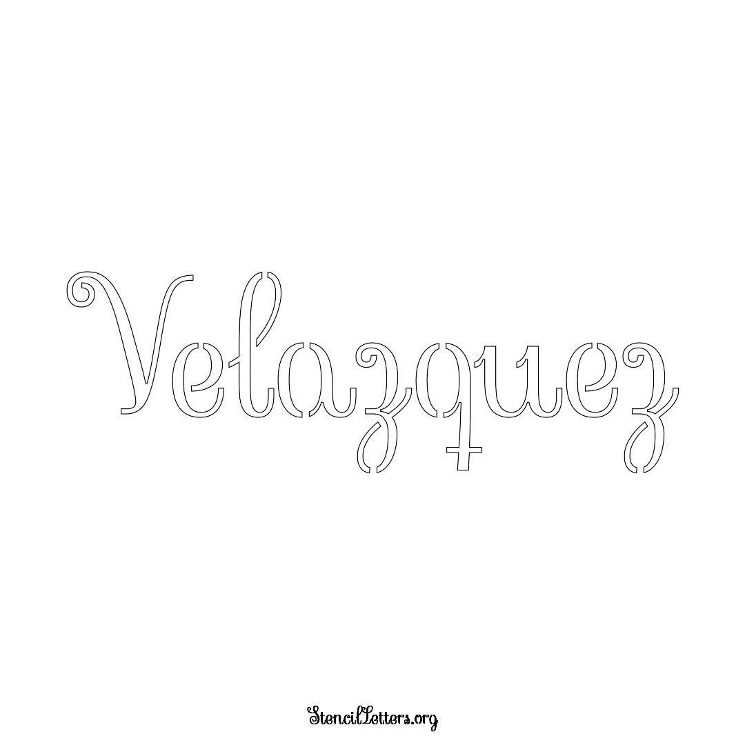 Velazquez name stencil in Ornamental Cursive Lettering