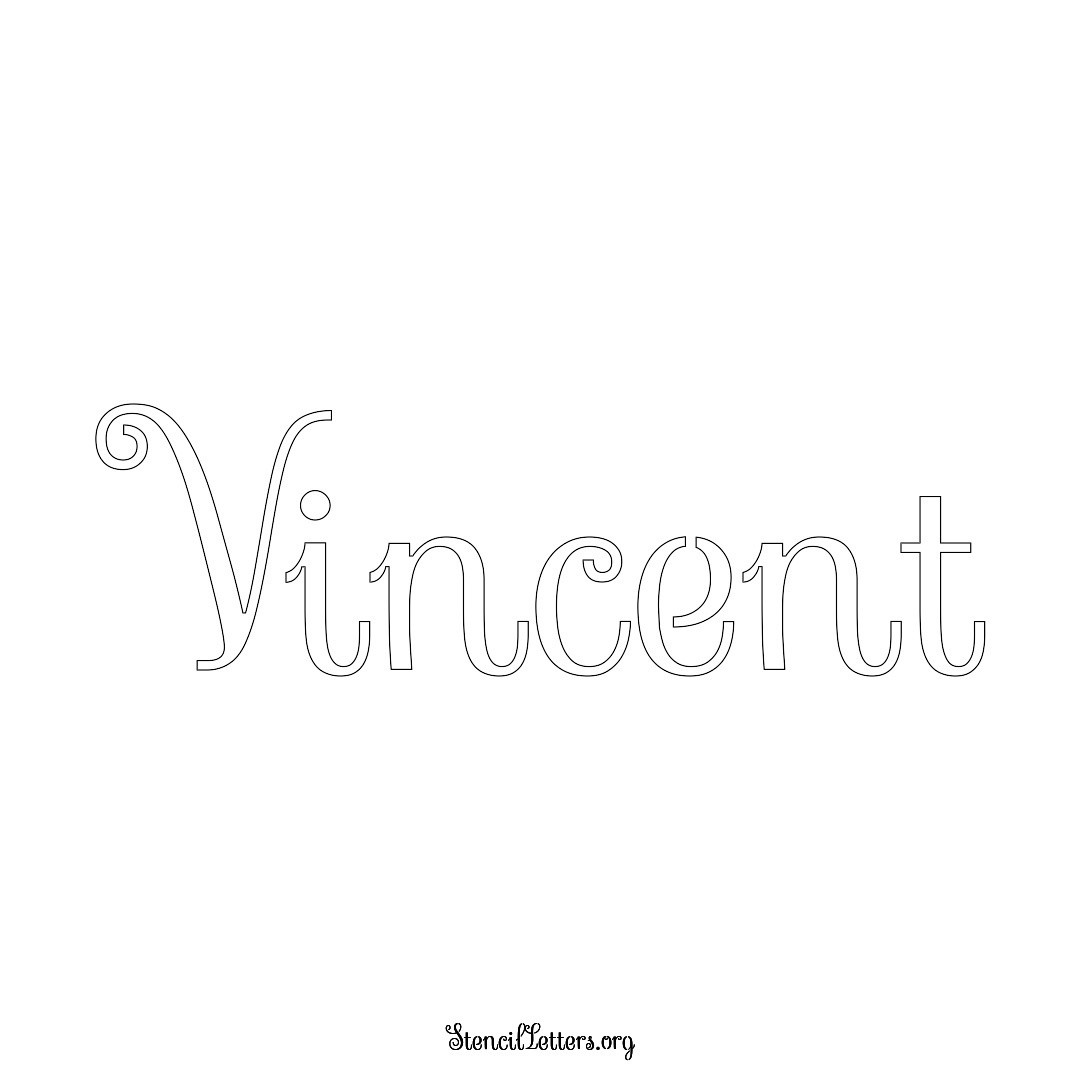 Vincent name stencil in Ornamental Cursive Lettering