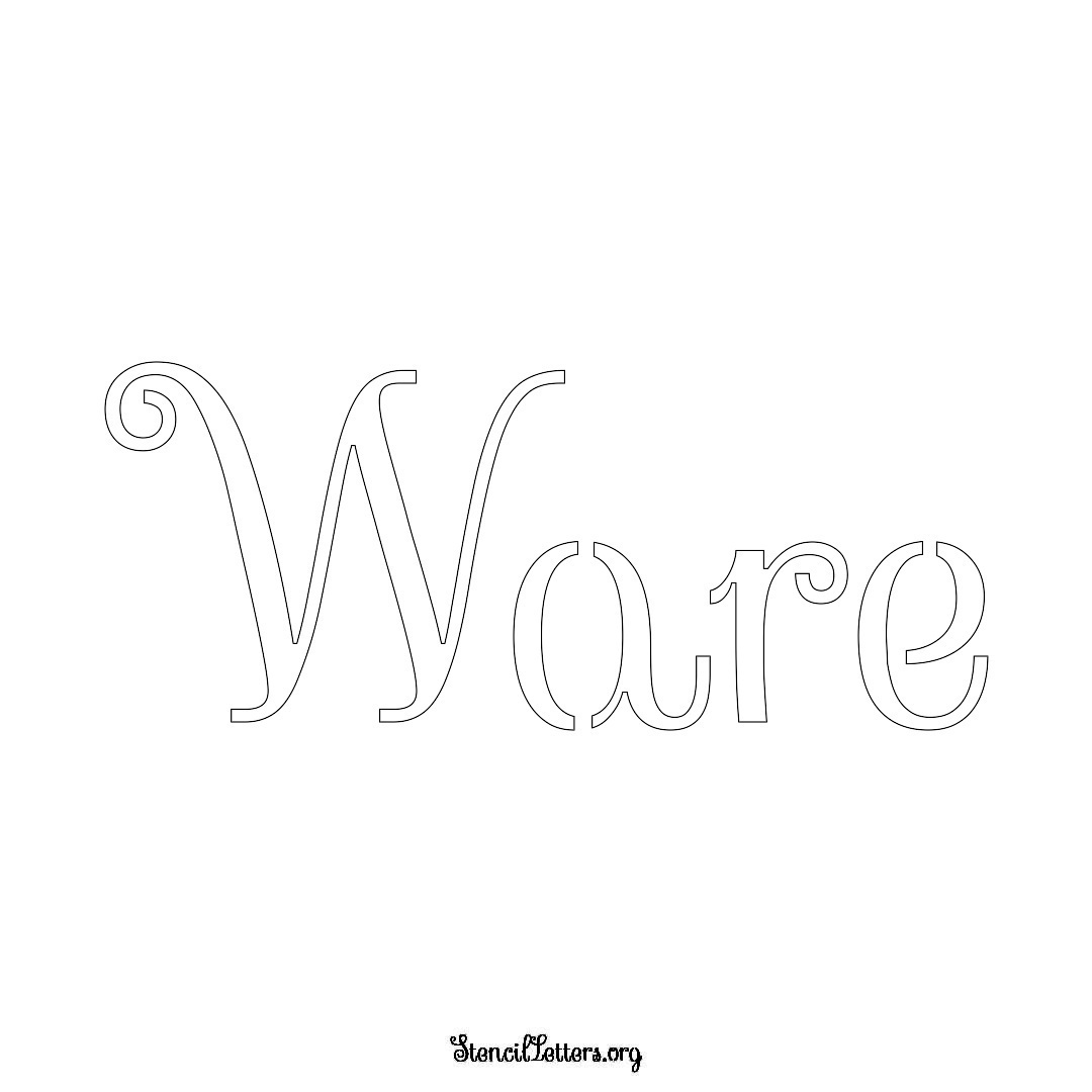 Ware name stencil in Ornamental Cursive Lettering