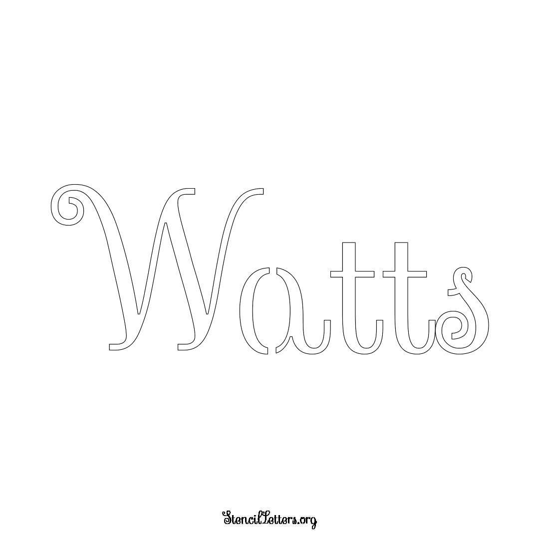 Watts name stencil in Ornamental Cursive Lettering