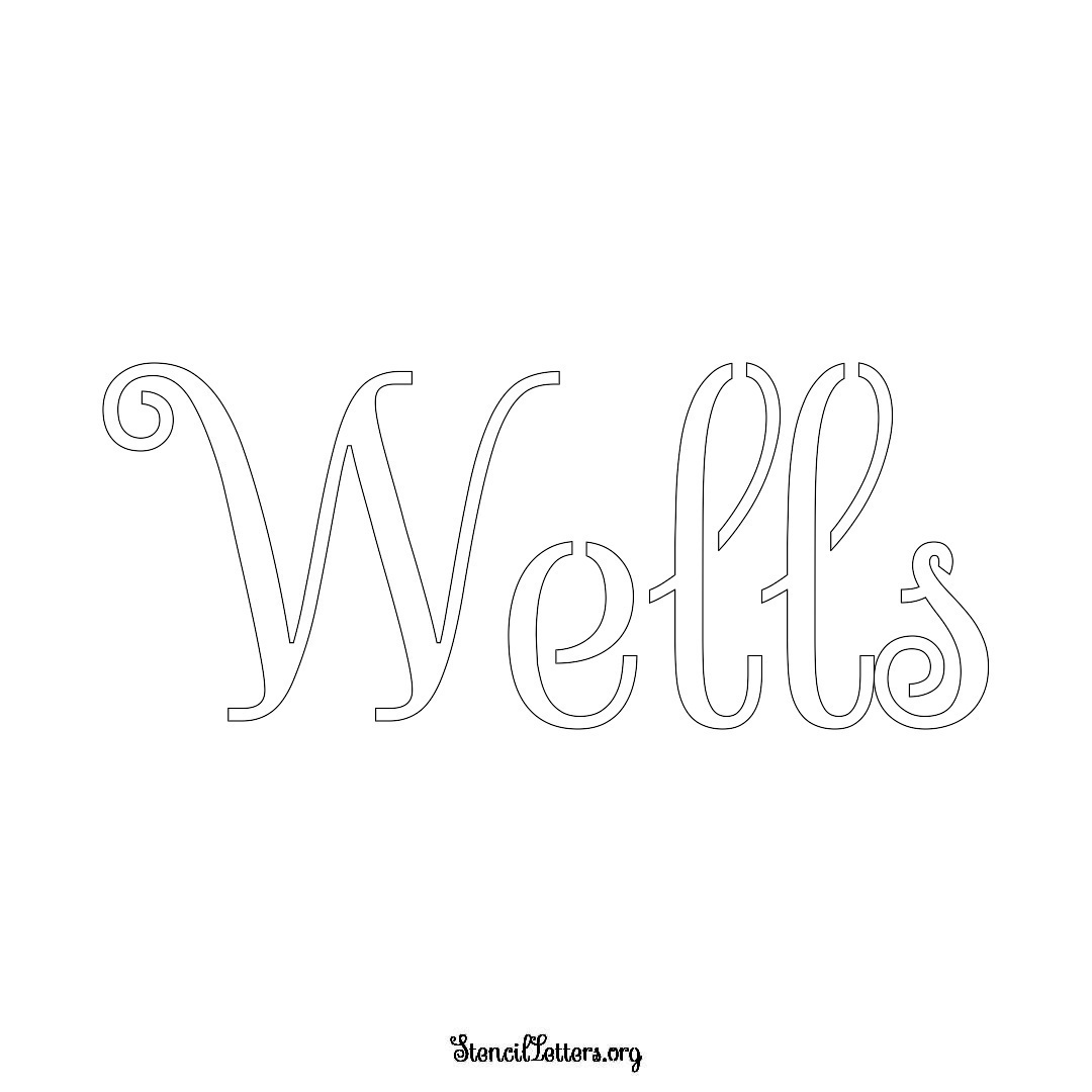 Wells name stencil in Ornamental Cursive Lettering