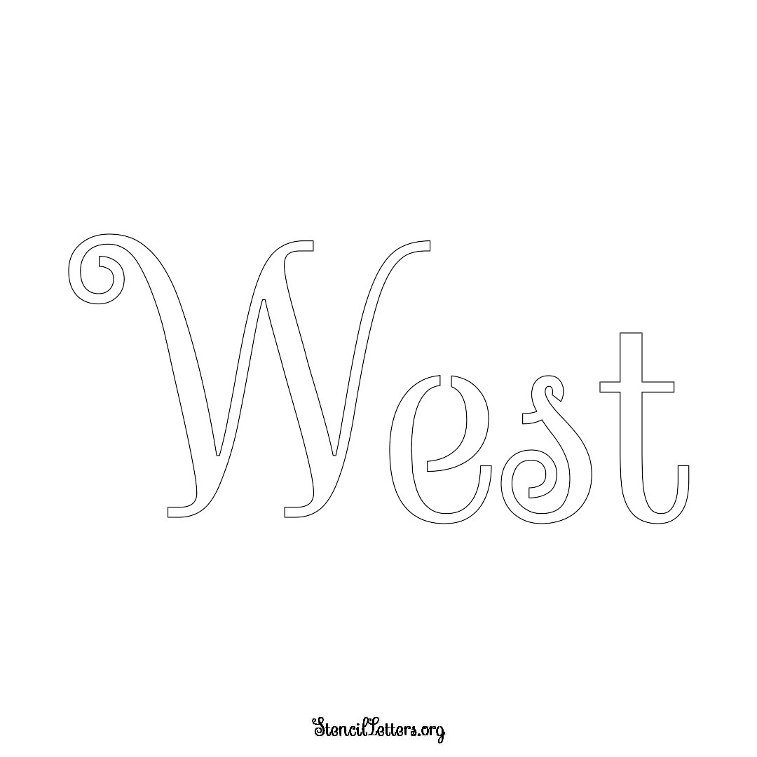 West name stencil in Ornamental Cursive Lettering