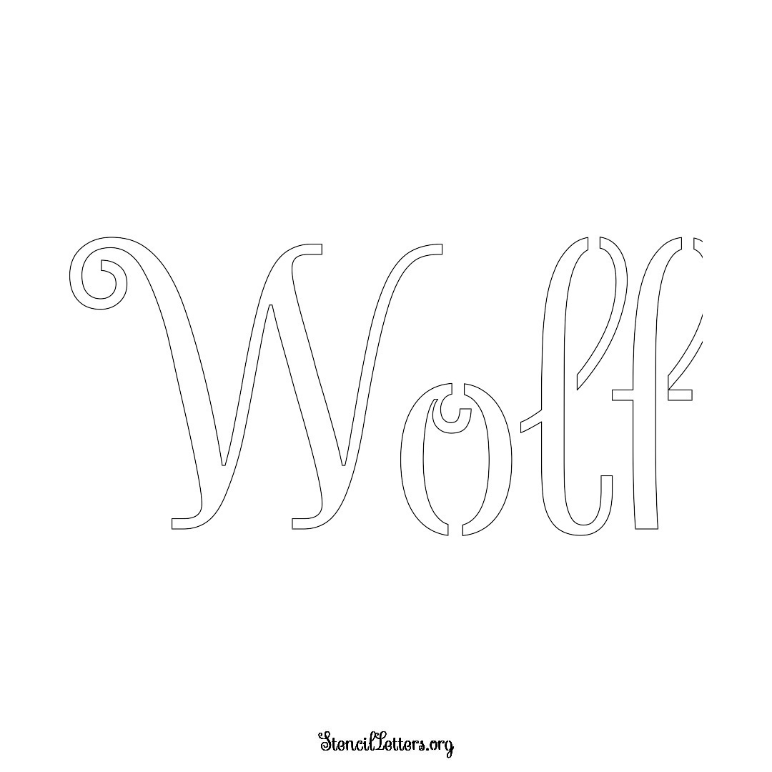 Wolf name stencil in Ornamental Cursive Lettering