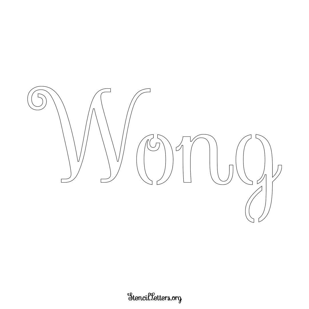 Wong name stencil in Ornamental Cursive Lettering